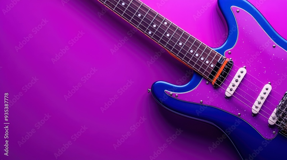 Fototapeta premium Purple Glow Enveloping An Electric Guitar, Setting A Powerful Tone 