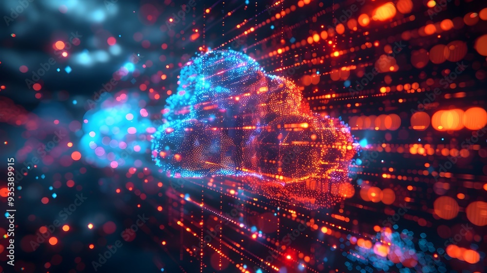 Obraz premium Vibrant Glowing Cloud Server Room with Sleek High Tech Architecture