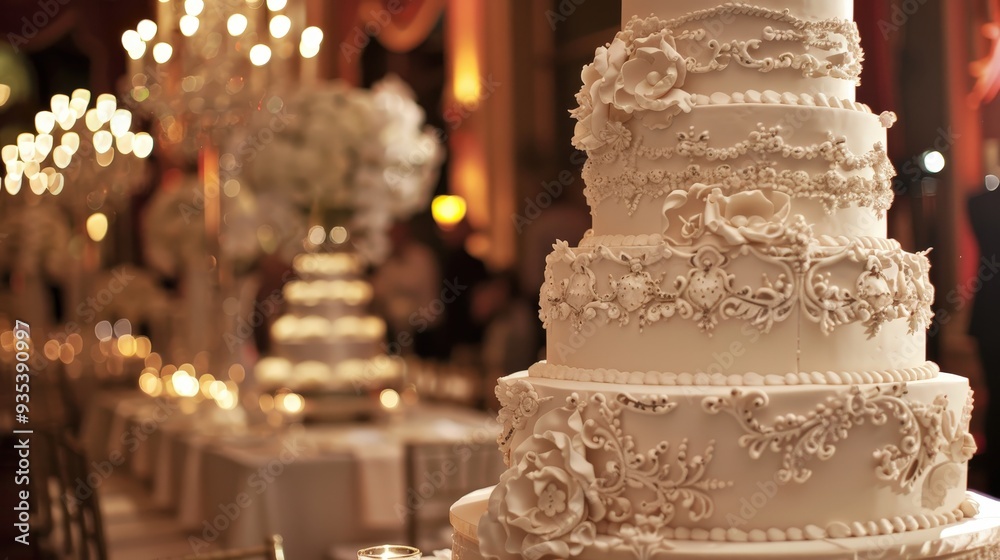 The wedding cake, adorned with intricate designs and delicious flavors, is a centerpiece of the reception celebration. The wedding cake, adorned with intricate designs and delicious flavors, is a centerpiece of the reception celebration.