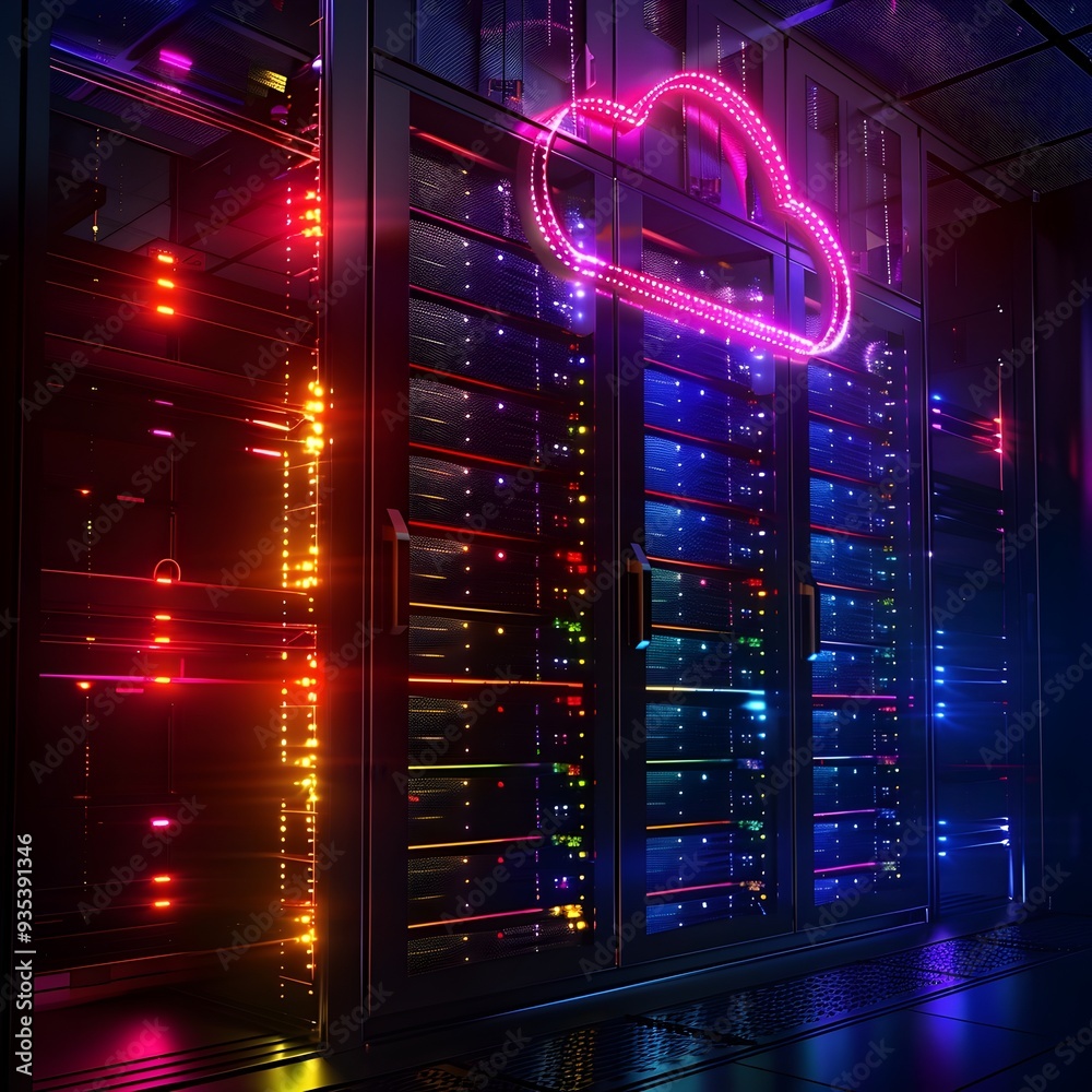 Vibrant Cloud Server with Glowing Data Streams   Futuristic High Tech Digital Backdrop