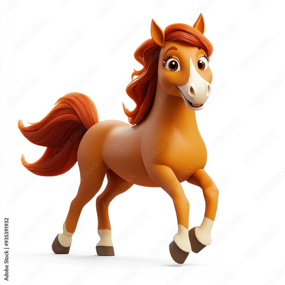 A cheerful cartoon horse with a flowing mane, depicted in a playful running pose. A cheerful cartoon horse with a flowing mane, depicted in a playful running pose.