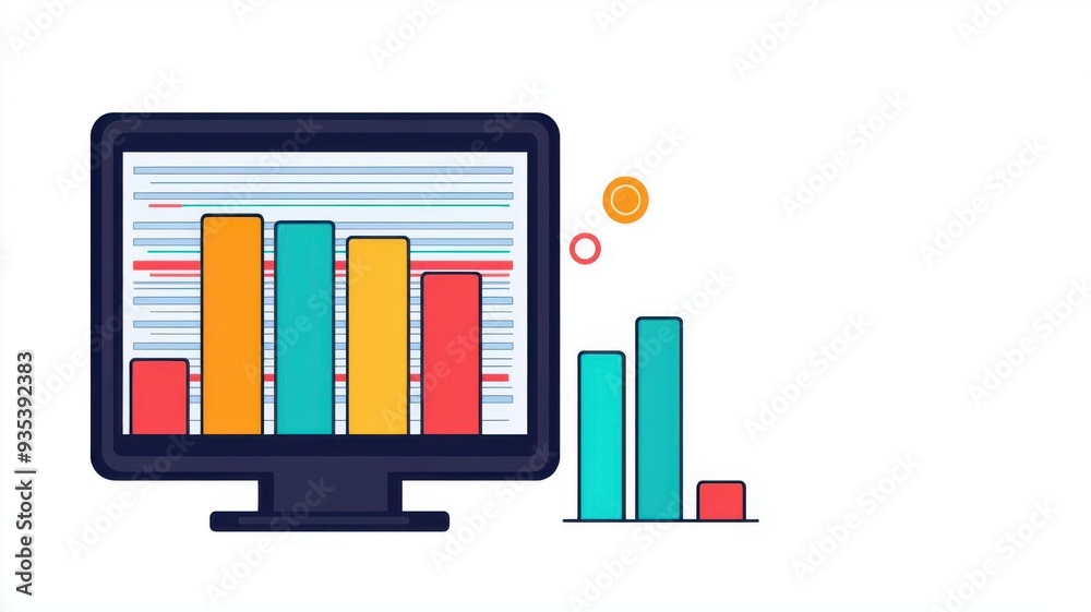 Financial data processing leading to valuable insights, flat design illustration Financial data processing leading to valuable insights, flat design illustration