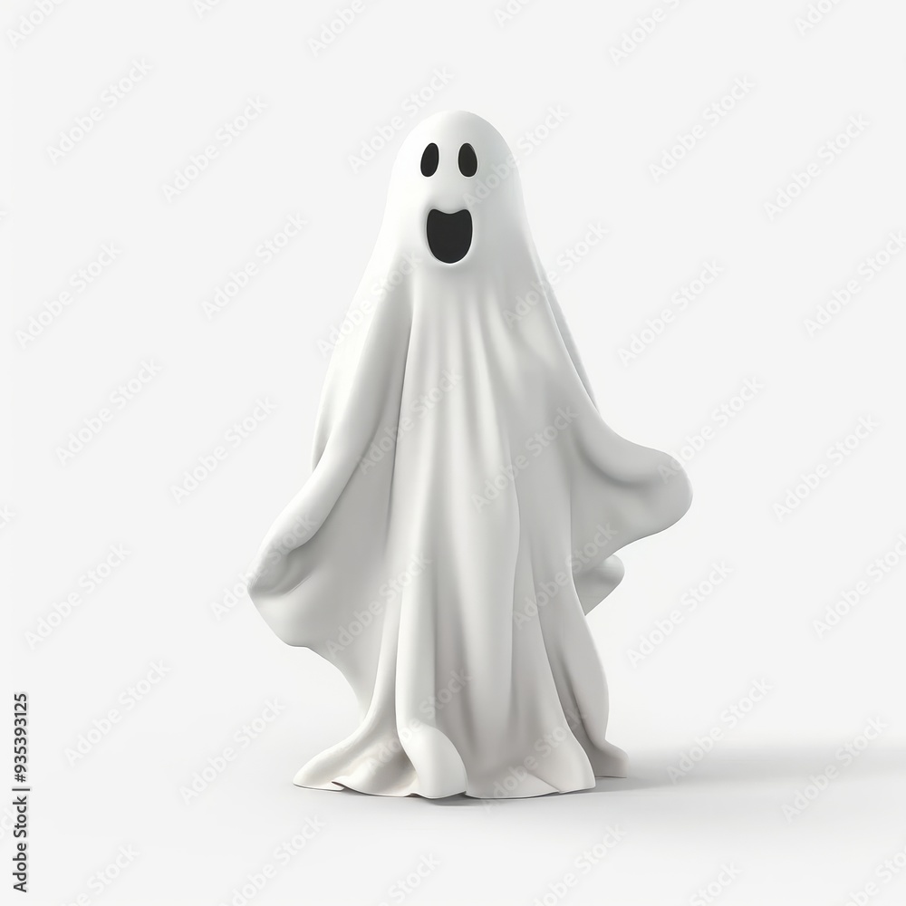 Spooky Ghost Illustration with White Sheet and Happy Face for Halloween Decorations and Kids' Parties Spooky Ghost Illustration with White Sheet and Happy Face for Halloween Decorations and Kids' Parties