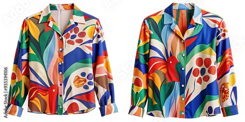 A painterly blouse that defies convention, Matisse's vibrant palette and bold brushstrokes come alive on the fabric, a true masterpiece for the stylish and adventurous. photo