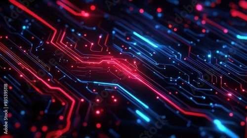 Wallpaper Mural Abstract representation of digital circuits with vibrant red and blue lights. Torontodigital.ca