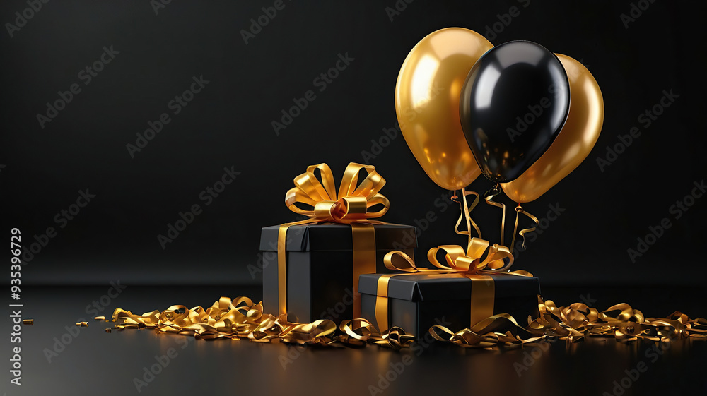Free Photo Black Friday sale is a gold gift box and ballon with a black background Free Photo Black Friday sale is a gold gift box and ballon with a black background