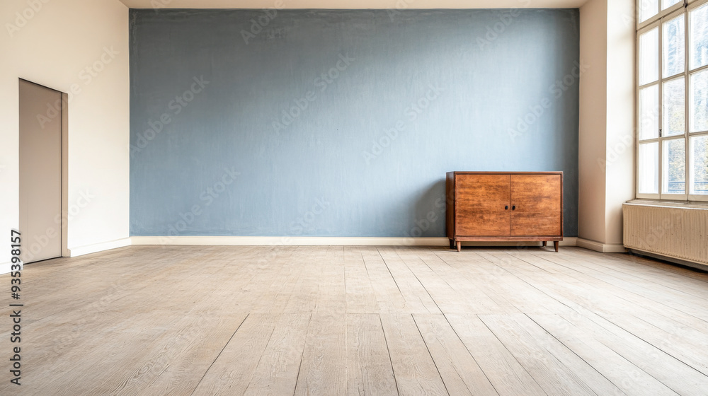 Fototapeta premium Empty room interiors composition in Mediterranean style with rustic elements.Interior design open space composition with no furniture.
