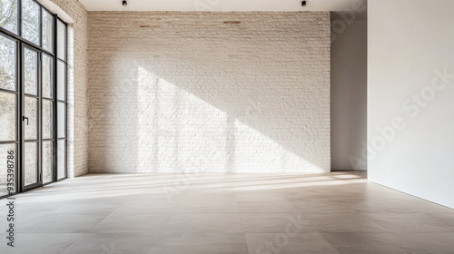 Empty room interiors composition in Mediterranean style with rustic elements.Interior design open space composition with no furniture.