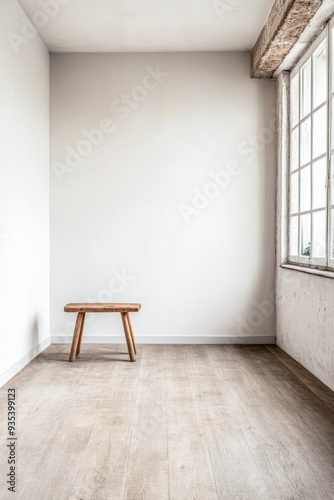 Empty room interiors composition in Mediterranean style with rustic elements.Interior design open space composition with no furniture.