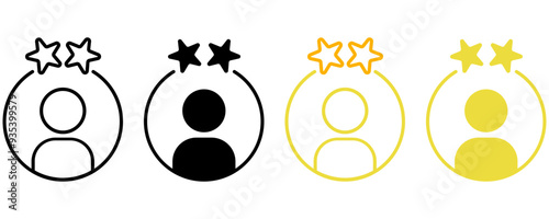 Customer feedback icons with two star satisfaction rating. Set of customer experience flat vector icons of different styles and colors