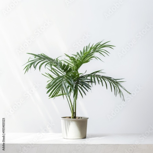 Vibrant Potted Palm Plant Against White Background â€“ Perfect for Indoor Decoration and Office Spaces