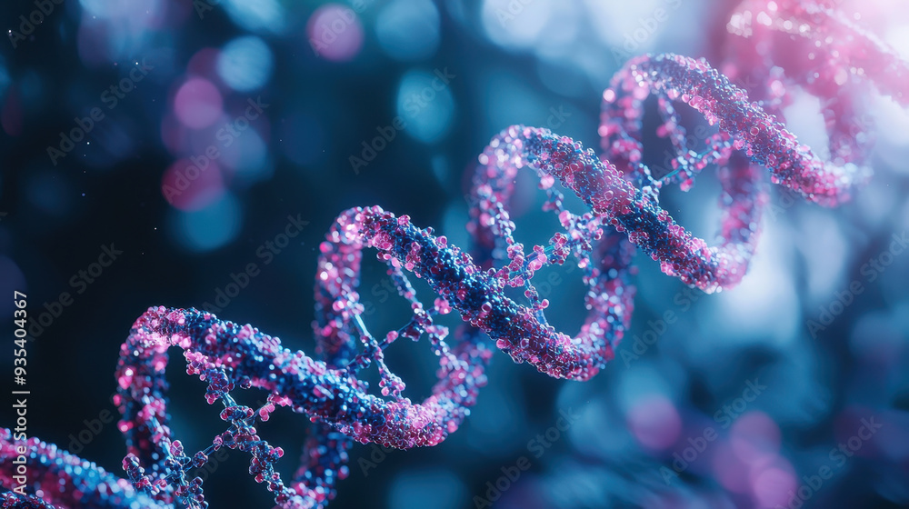 A vibrant DNA double helix structure glows with intricate details, symbolizing life and genetic information. image evokes sense of wonder and curiosity about biology. A vibrant DNA double helix structure glows with intricate details, symbolizing life and genetic information. image evokes sense of wonder and curiosity about biology.