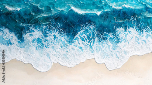Blue Ocean Waves on White Sand blue and white background