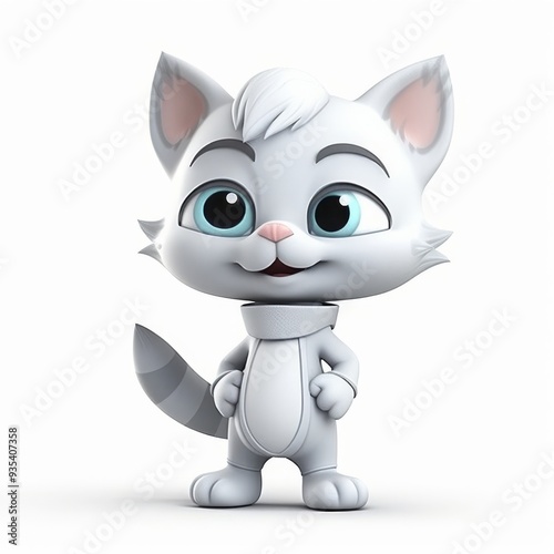 Cute Cartoon White Cat with Blue Eyes Illustration â€“ Perfect for Kids' Stories, Educational Material, and Marketing Campaigns