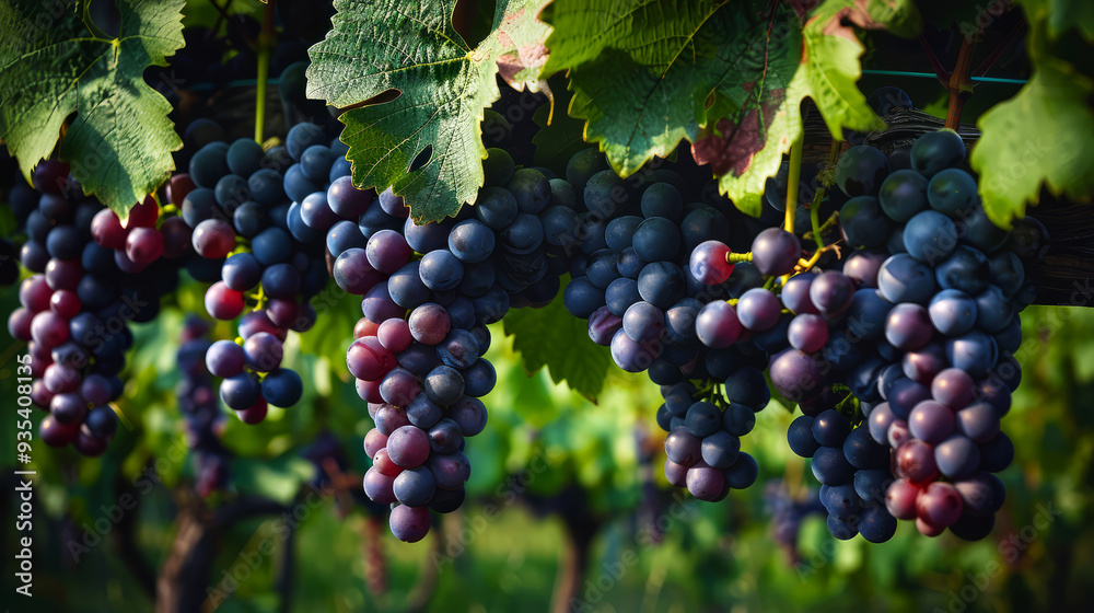 Ripe Grapes Hanging from Vine in Vineyard. Ripe Grapes Hanging from Vine in Vineyard.