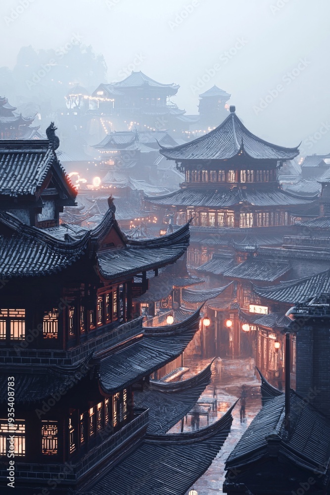 A closeup 3D render of an elegant ancient china city, minimalist style with subtle colors, soft lighting - A closeup 3D render of an elegant ancient china city, minimalist style with subtle colors, soft lighting -