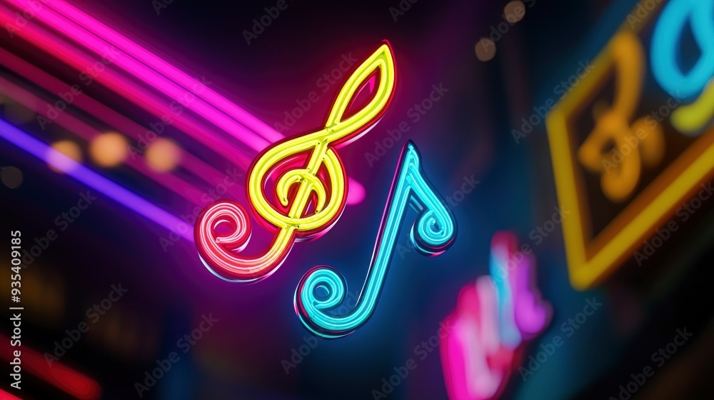 Sixteenth Note Glowing In Neon, Symbolizing The Beat Of Music Sixteenth Note Glowing In Neon, Symbolizing The Beat Of Music