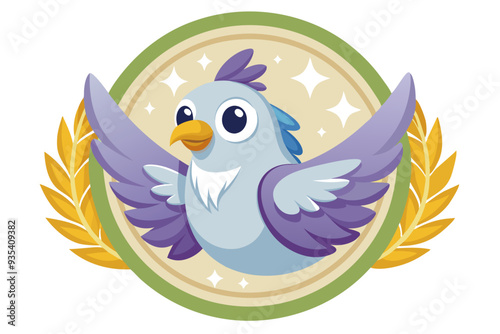 Cartoon Bird with Wings Spread, Surrounded by Wheat Stalks