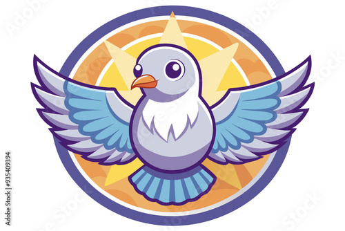 Cartoon Dove with Spread Wings Surrounded by Starburst