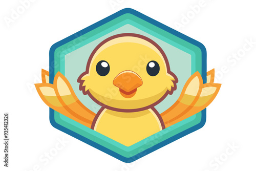 Cute Cartoon Chick Inside Hexagon Frame