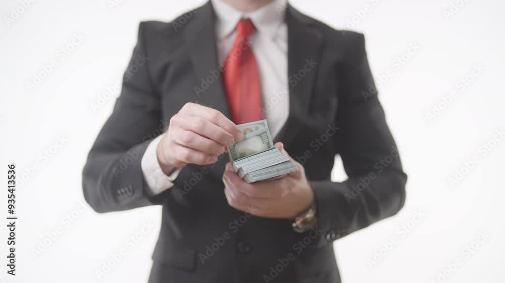 Headless businessman in suit counting a pack of money 4K