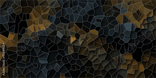 Quartz dark multicolor Broken Stained Glass Background. Texture of geometric shapes With shadows and stoke .Dark colorful background with polygon or vector frame .Geometric Retro tiles pattern.	