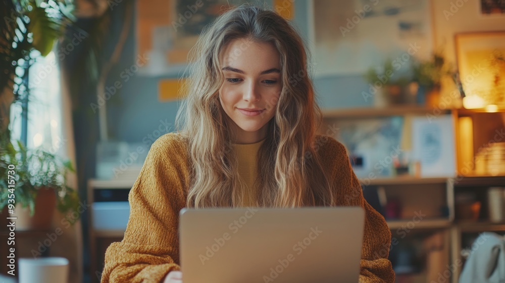 Woman Working on Laptop. Woman Working on Laptop.
