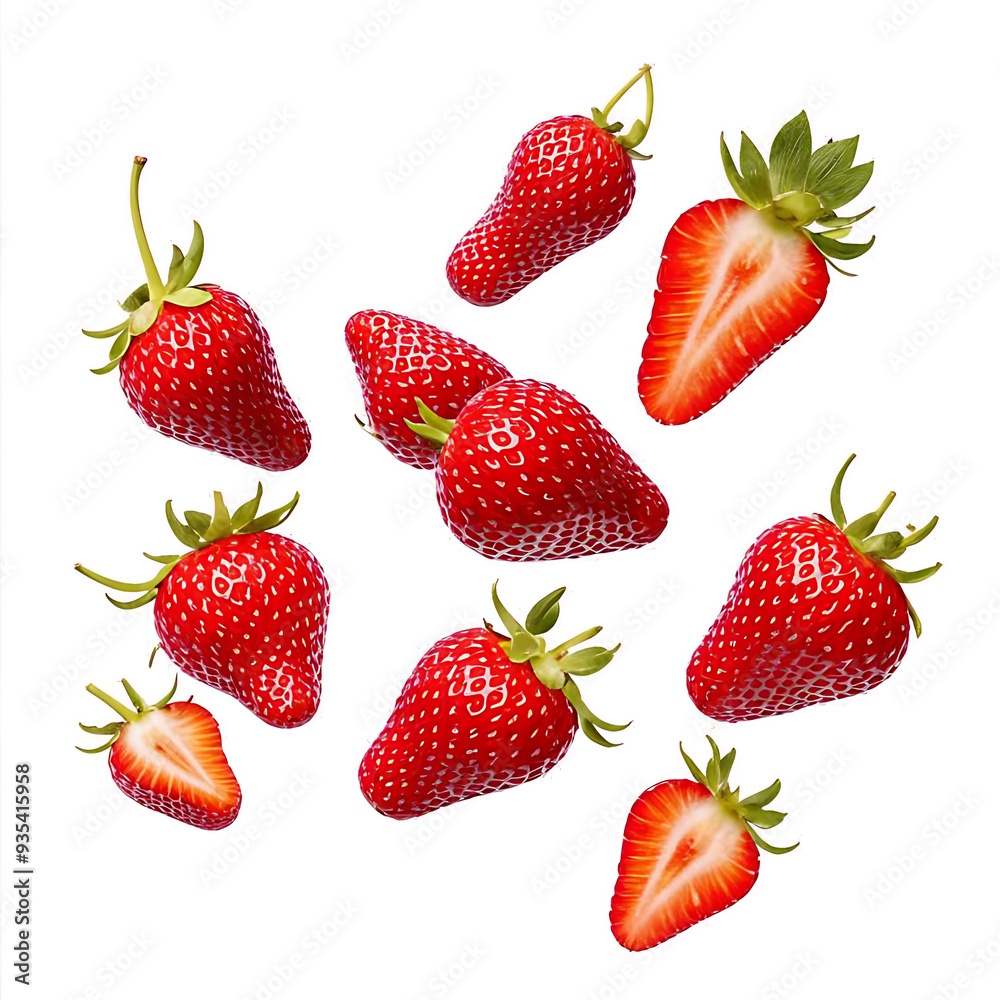 Falling strawberries on white background Falling strawberries on white background