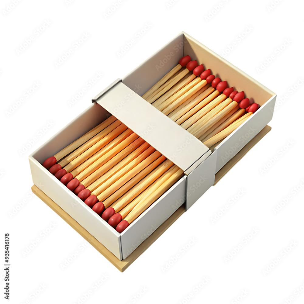 Box of Matches on a White Background 3D Render Ideal for Safety and Household Items Graphics Box of Matches on a White Background 3D Render Ideal for Safety and Household Items Graphics