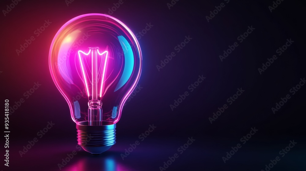A neon light bulb is lit up in a dark room A neon light bulb is lit up in a dark room
