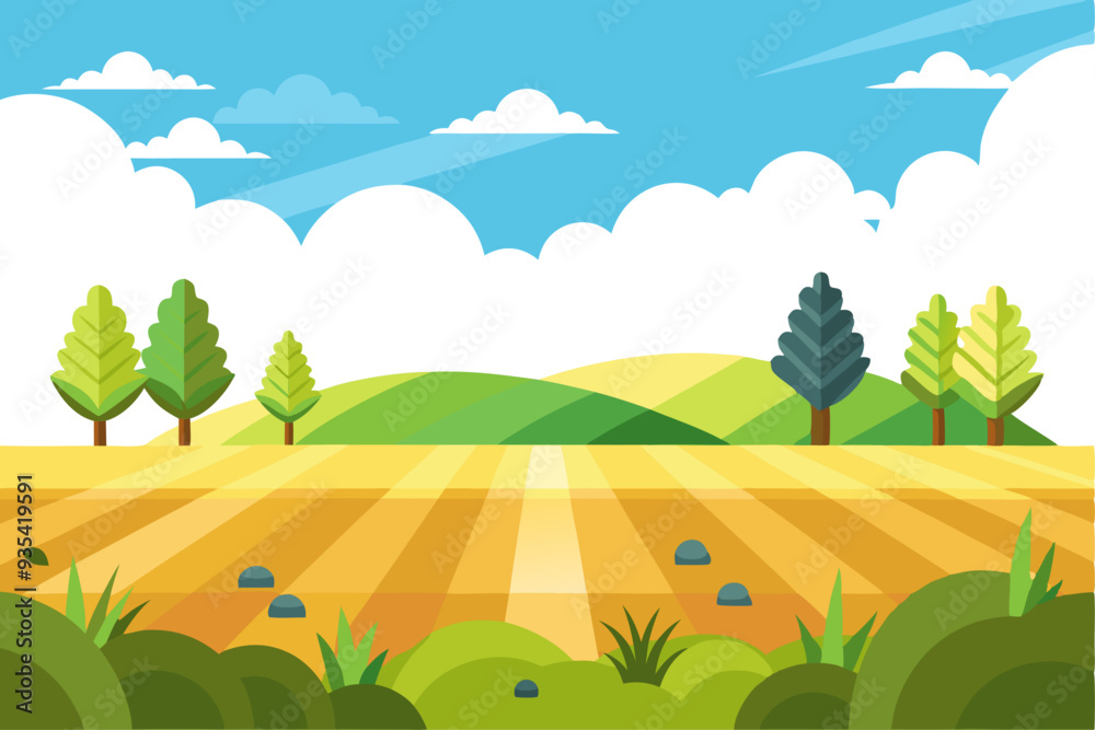 Fototapeta premium Sunny Day Landscape with Fields and Trees