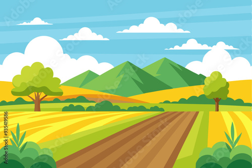 A Plowed Field in a Rolling Green Hills Landscape