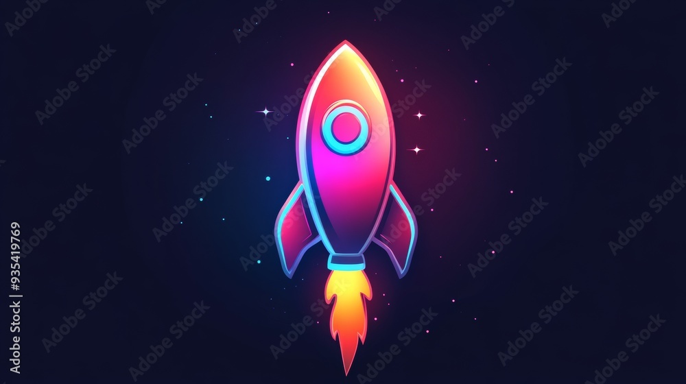 A colorful rocket is flying through the sky