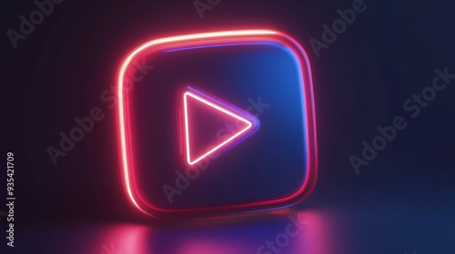 A neon red and blue square with a triangle pointing to the right