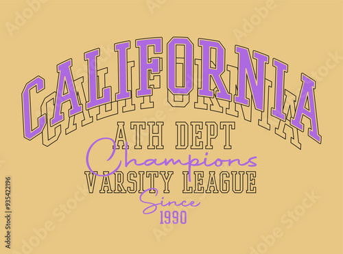 Vintage athletic college graphic T shirt print design.