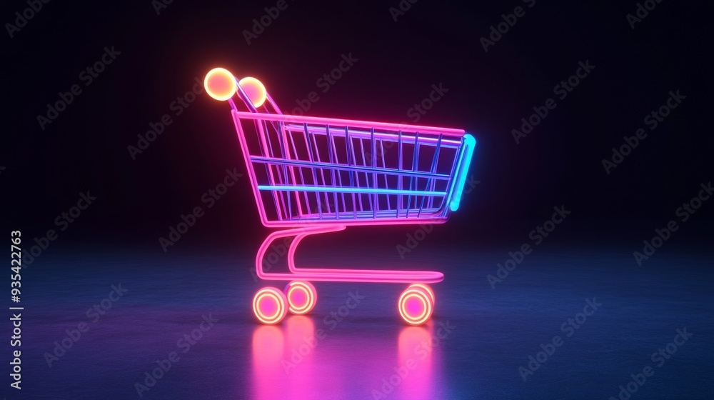 A neon shopping cart with neon balls on the handles A neon shopping cart with neon balls on the handles