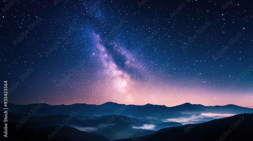 A breathtaking night sky filled with stars and the Milky Way over a serene mountain landscape.
