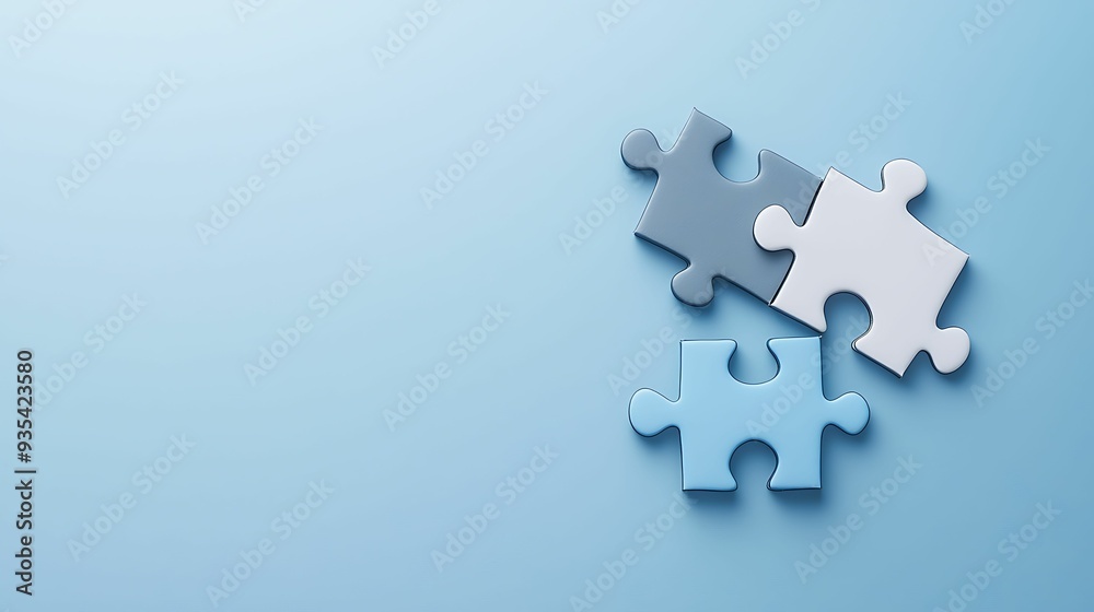 Economic stability efforts, puzzle pieces fitting together, calm shades, copy space for text, Economic stability efforts, puzzle pieces fitting together, calm shades, copy space for text,