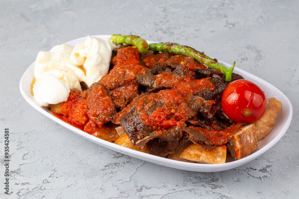 Traditional delicious Turkish foods; Doner kebab (Iskender)