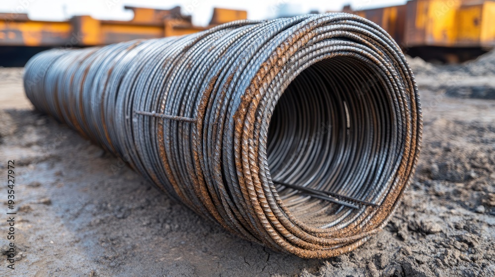 Close-up of Rolled Steel Rebar on a Construction Site Close-up of Rolled Steel Rebar on a Construction Site