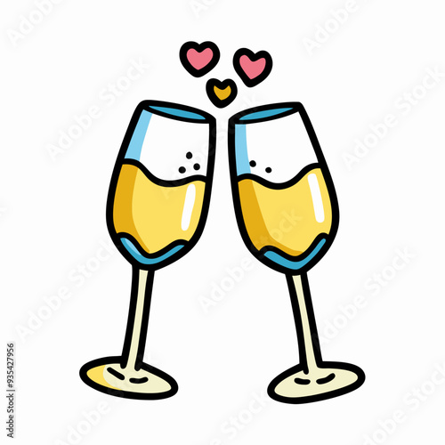 Wedding Champagne Hand Drawn Doodle Icon on a isolated white background (12)