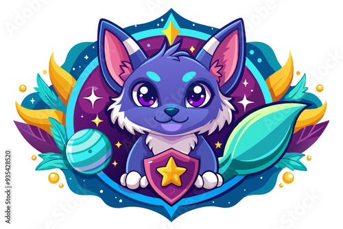 Cute Blue Fox Holding a Star Shield in Space