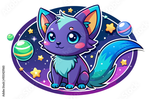 Cute Cartoon Cat in a Space-Themed Setting
