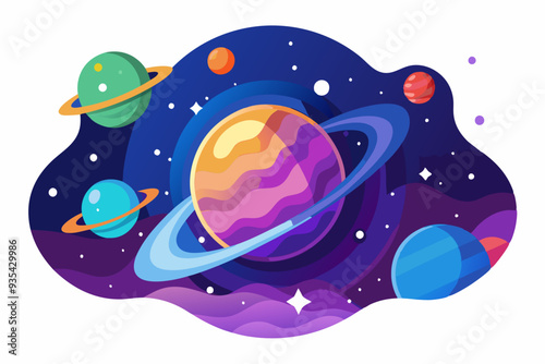 Colorful Planets in a Night Sky with Stars