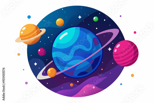 A Colorful Illustration of a Planetary System in Space
