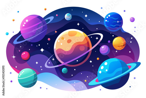 Colorful Planets and Stars in Space
