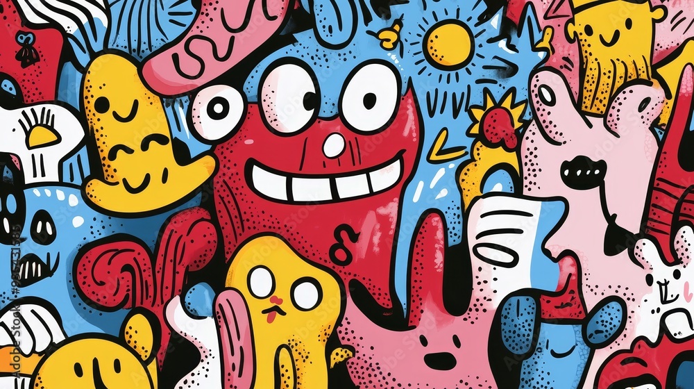 Colorful Doodle Monster Characters Pattern Background Colorful Doodle Monster Characters Pattern Background