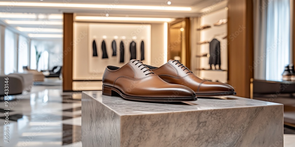 Elegant Brown Leather Oxfords on Marble Display.