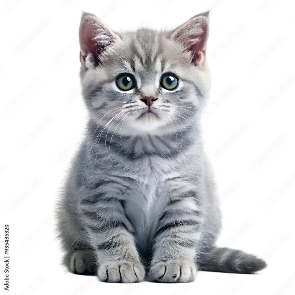 Obraz premium British Shorthair Kitten Sitting and Looking Adorably on White Background Ideal for Pet and Cat Illustrations