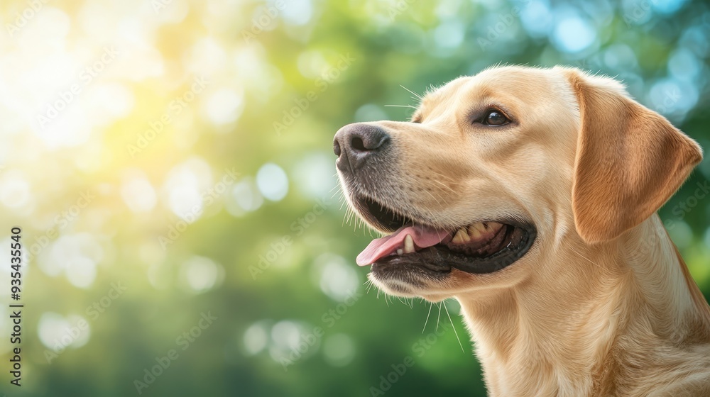 Closeup Golden Retriever Dog Looking Away in Green Nature Closeup Golden Retriever Dog Looking Away in Green Nature